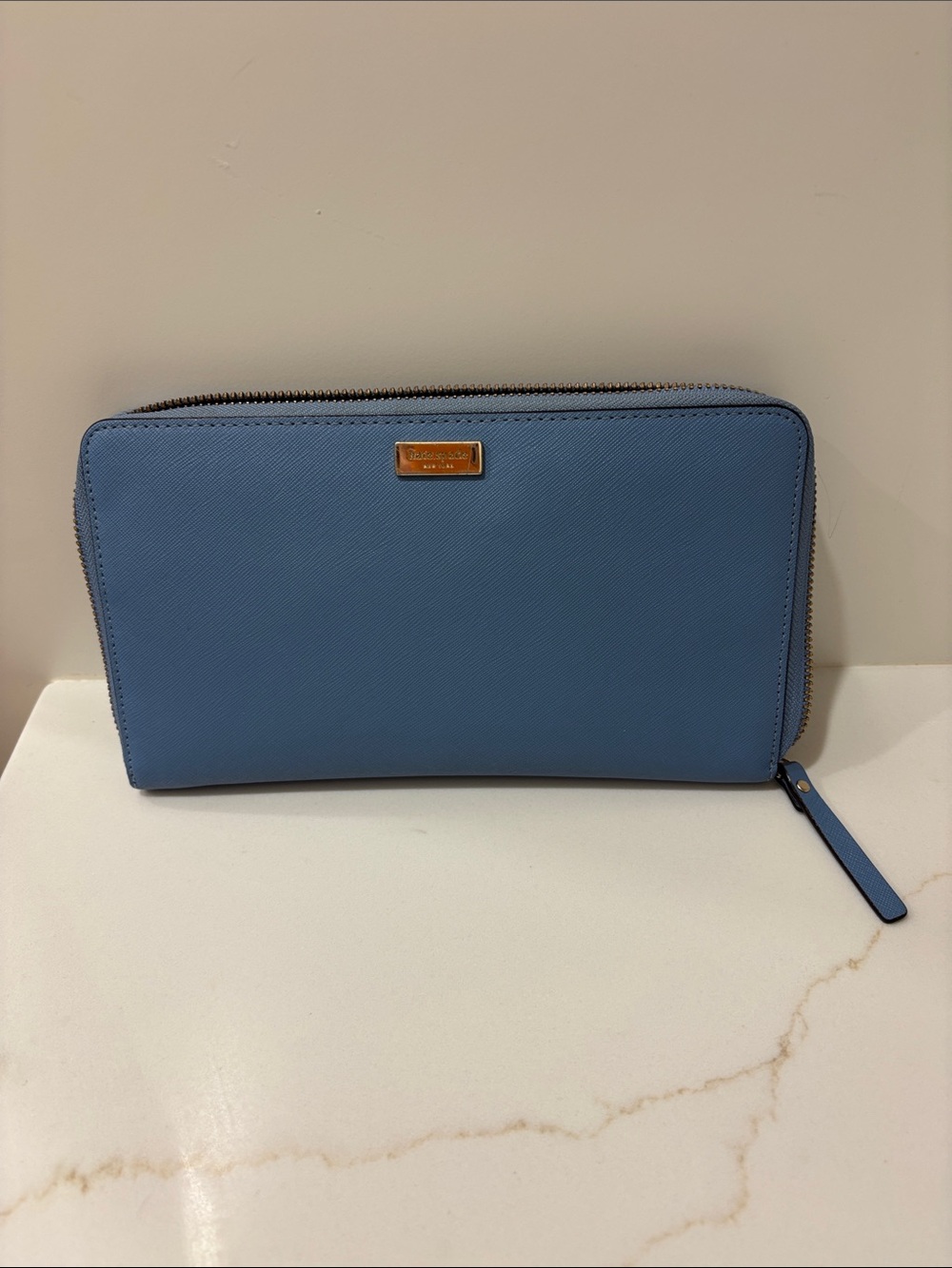 kate spade large light blue zip-around wallet